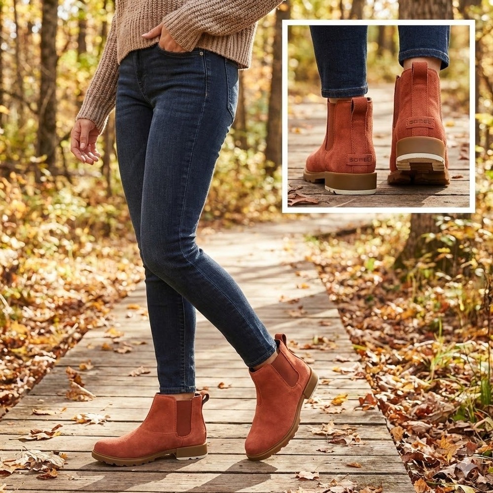 Sorel Hi-Line Chelsea Boots Waterproof Suede Rust Orange Women's Size 6.5 NL4815
